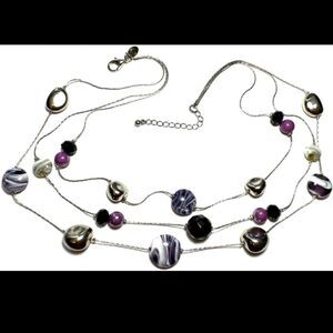 Vtg Jewelry Necklace Signed Charming Charlie Multi Strand Purple Glass 20'-23"